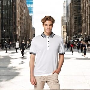 Men’s Jersey TAIL White Black Stripes Polo T-shirt Cotton Blend Tee Men’s Top